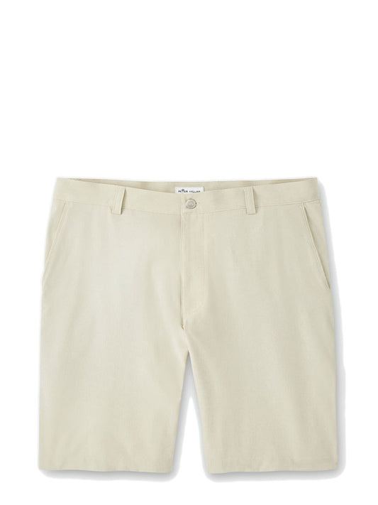 Peter Millar's men's Peter Millar Shackleford Performance Hybrid Short in Sand - perfect for sunny days on the golf course.