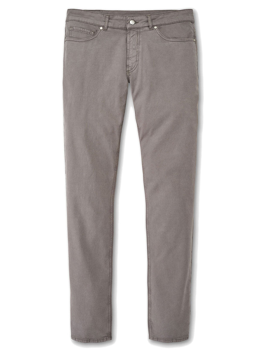 Peter Millar Wayfare Five-Pocket Pant in Nickel laid flat on a white background.