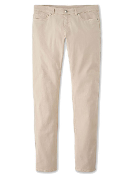 Beige Peter Millar Wayfare Five-Pocket Pant in Stone isolated on a white background.