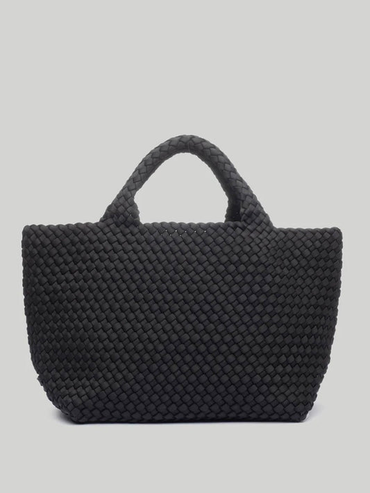 A Naghedi St. Barths Medium Tote in Solid Onyx with two handles, displayed against a light gray background.
