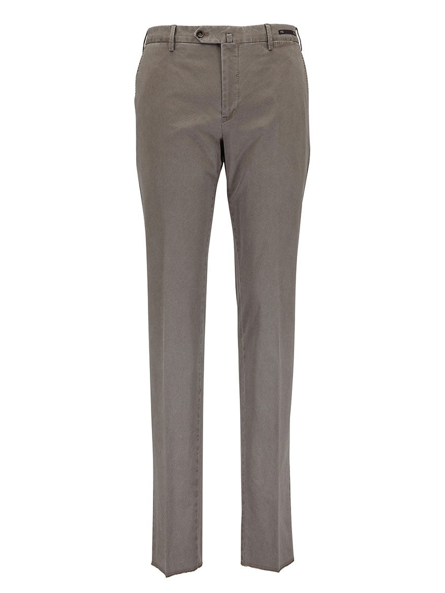 A men's PT01 Délavé Tricotine Stretch Trousers in Taupe Light Brown with a refined casual appeal, showcased on a white background.