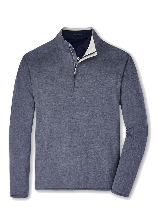 Peter Millar Stealth Performance Quarter-Zip in Steel with white collar detail on a white background.