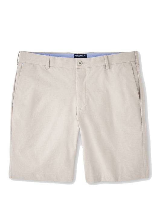 Peter Millar Surge Performance Short in Oatmeal on a white background.