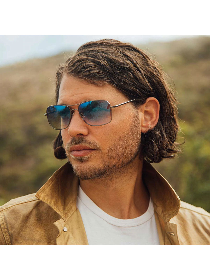 Randolph Archer Atlantic Blue Sunglasses in Matte Chrome