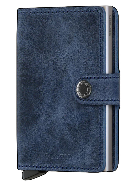Secrid Miniwallet Vintage in Blue with metal Cardprotector case for RFID protection.