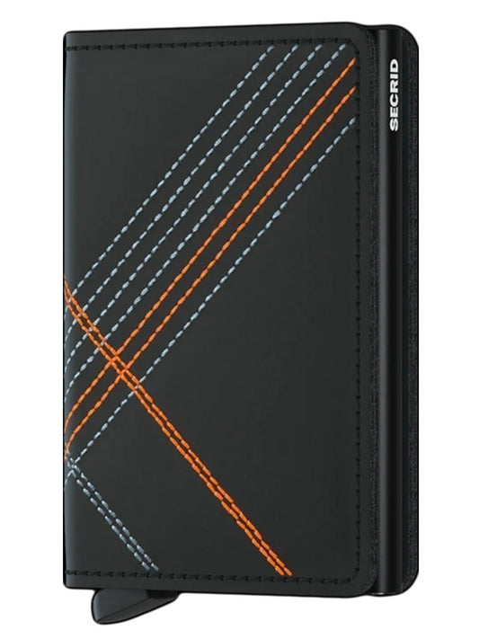 Secrid Slimwallet Stitch in Linea Orange with contrasting gray stitch design, featuring RFID protection.
