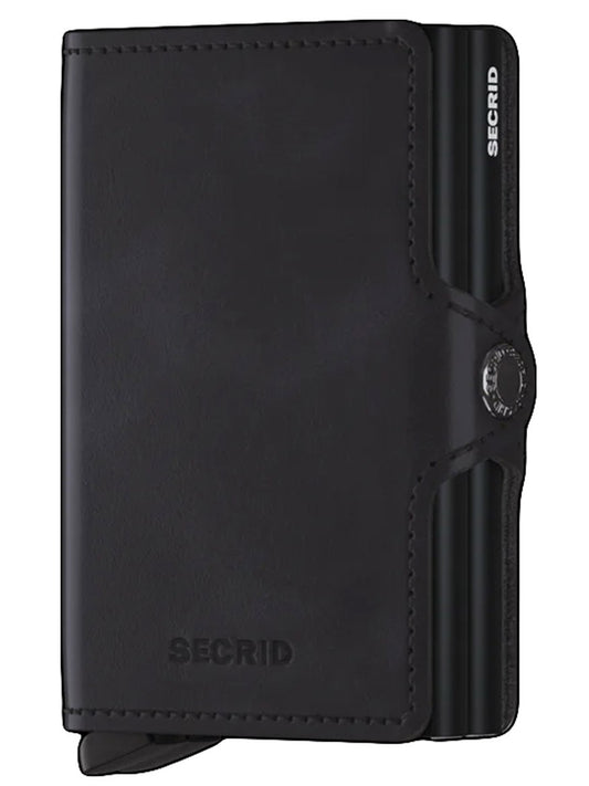 Secrid Twinwallet Vintage in Black with leather casing.