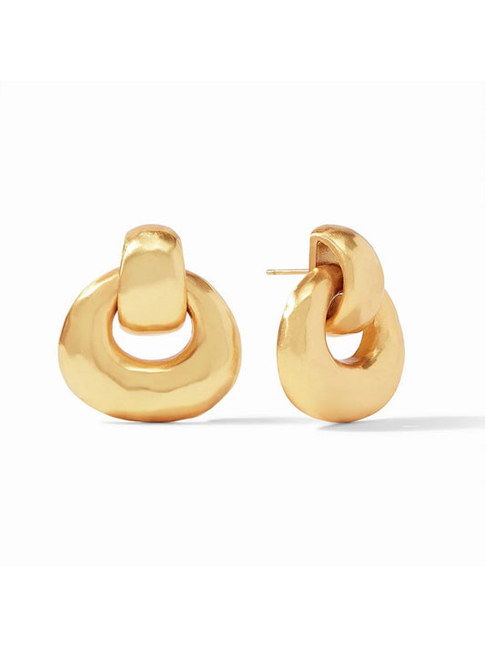 A pair of Julie Vos Avalon Doorknocker Earrings in Gold featuring an irregular, chunky design and finished with a luxurious 24k gold plate.