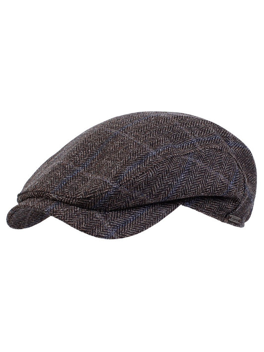 Wigéns Ivy Contemporary Cap in Brown Herringbone Check isolated on a white background.