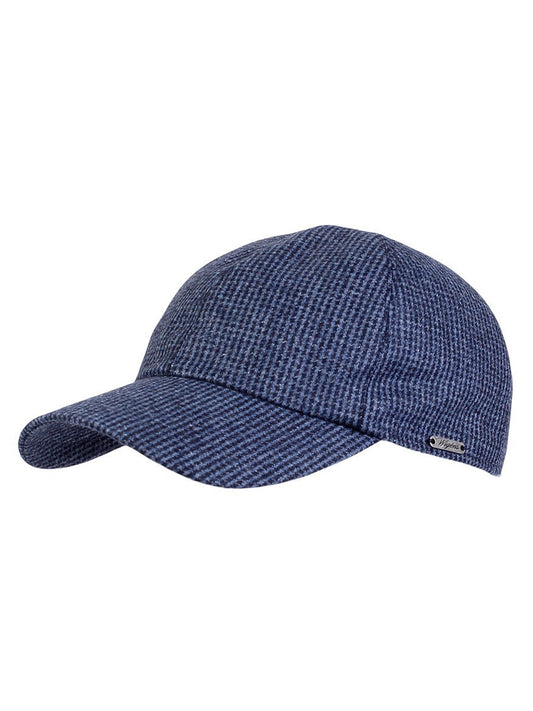 Blue textured Wigéns Baseball Classic Cap in Blue Mini Houndstooth on a white background.