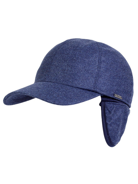 Blue Wigéns Baseball Classic Cap with Earflaps in Blue Melange on a white background.