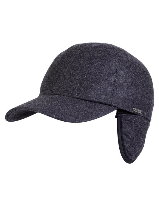 Wigéns Baseball Classic Cap with Earflaps in Grey Melange against a white background.