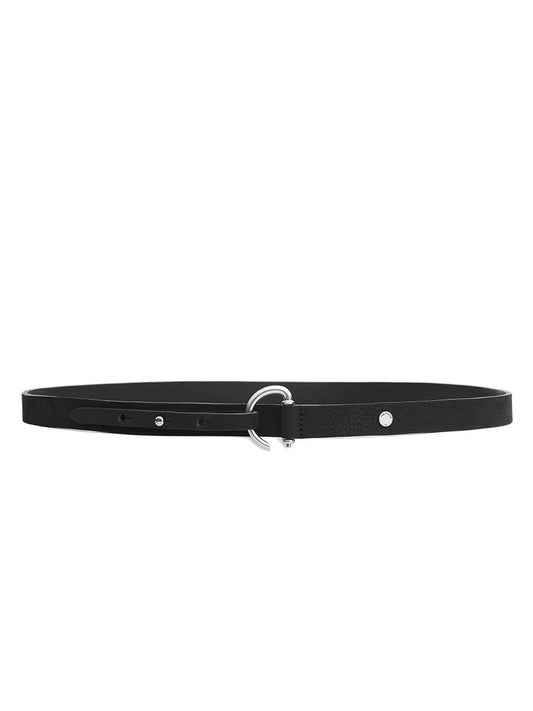 rag & bone Clarke Hip Belt in Black with a silver buckle on a white background, made from Italian vegetable-tanned leather.