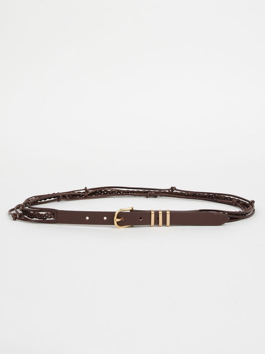 A rag & bone Knotted Jet Belt in Redwood with a gold buckle.