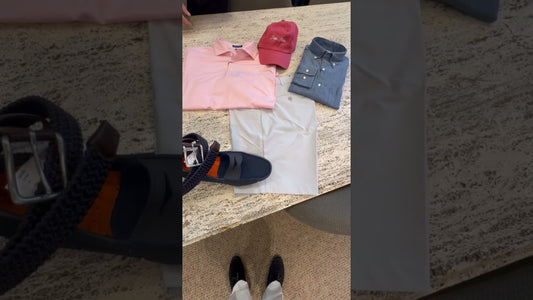 Get a Look at Greg's Stylish Outfit for a Fun Day Out with Peter Millar Performance Stretch Stone Shorts
