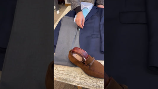 Get the Lowdown on Styling a Scabal Navy Blazer with an Eton Bengal Stripe Light Blue Shirt and Light Grey PT01 Trousers