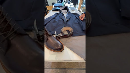Get the Lowdown on the Navy Performance Jacket with Zip-In Vest, Styled with Eton Fancy Shirt and PT Cotton Jeans