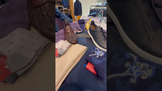 Unveiling a Stylish Combination: Scabal Purple and Navy Plaid Sport Coat with AG 5 Pocket Denim and Zegna Navy Triple Stitch