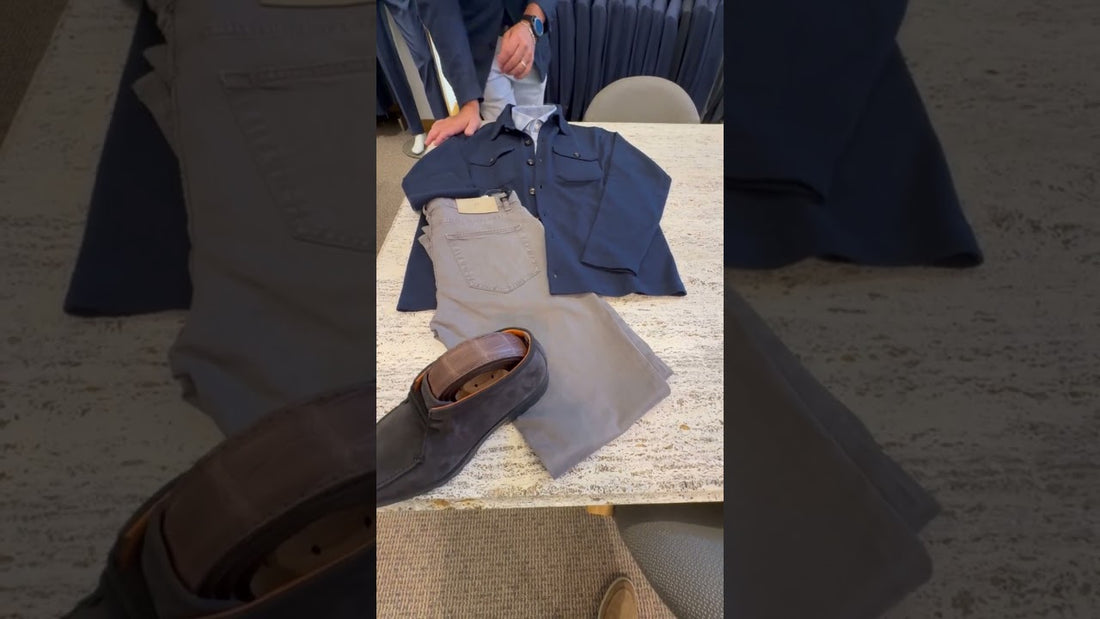 Elevate Your Style with Piacenze Cashmere Navy Overshirt and PT Tirino 5 Pocket Pant at Larrimor’s in Pittsburgh