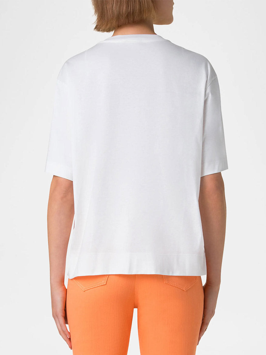 Akris Punto Short Sleeve Crew with 3D Carnation in Cream