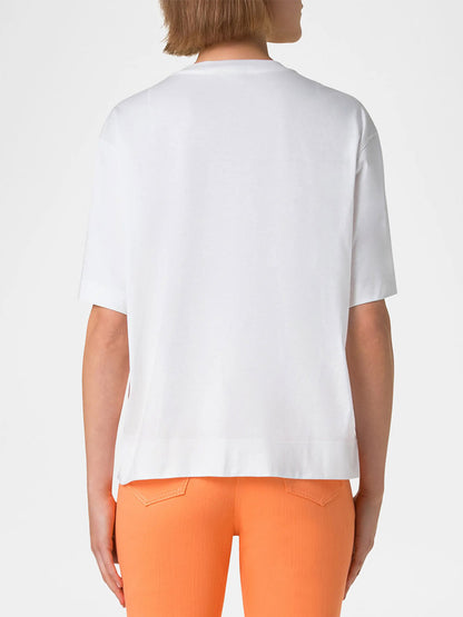 Akris Punto Short Sleeve Crew with 3D Carnation in Cream