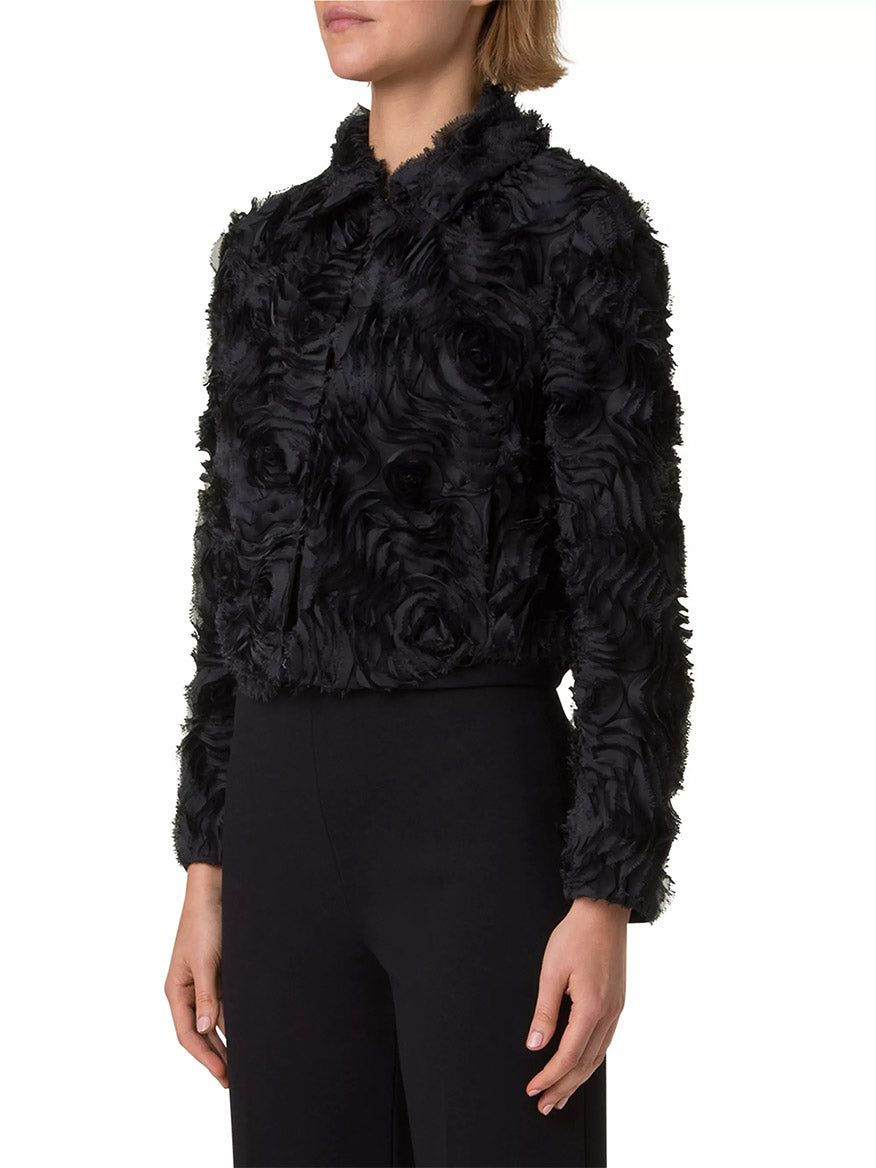 Akris Punto Bomber Jacket with 3D Carnation in Black