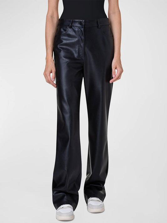 A person wearing Akris Punto Carrie Faux Leather Straight Leg Pant in Black.