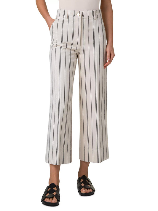 Akris Punto Chiara Wide Leg Crop Stripe Pants in Cashew/Black