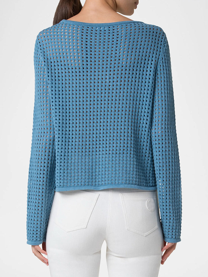 Akris Punto Chunky Cotton Mesh Boatneck Sweater in Medium Blue