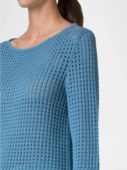 Akris Punto Chunky Cotton Mesh Boatneck Sweater in Medium Blue