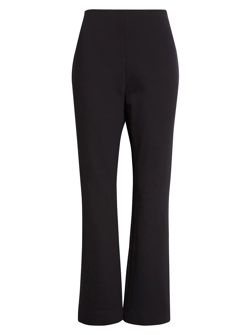 Akris Punto Elements Cindy Cropped Bootcut Pant in Black, featuring a high waist, stretch-jersey fabric, sleek side zip, and straight-leg silhouette, displayed against a white background.