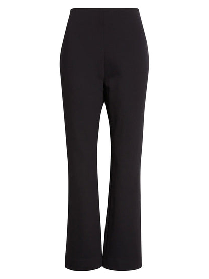 Akris Punto Elements Cindy Cropped Bootcut Pant in Black, featuring a high waist, stretch-jersey fabric, sleek side zip, and straight-leg silhouette, displayed against a white background.