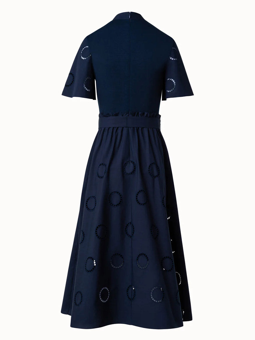 Akris Punto Fit and Flare Midi Shirt Dress with Circle Eyelets in Navy blue.