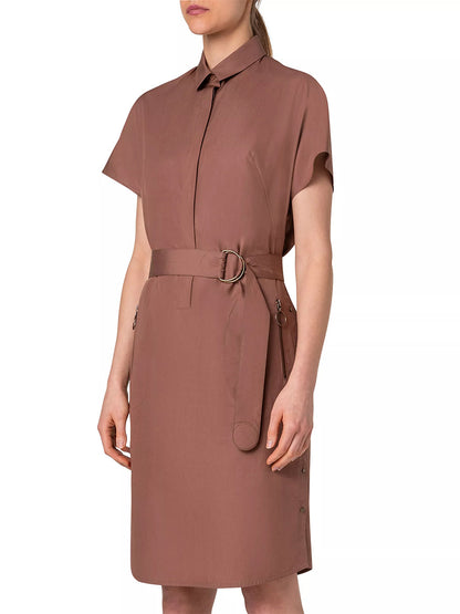 Cotton Shirt Dress with Short Kimono Sleeves hazel / 6 Cotton Shirt Dress with Short Kimono Sleeves hazel / 6