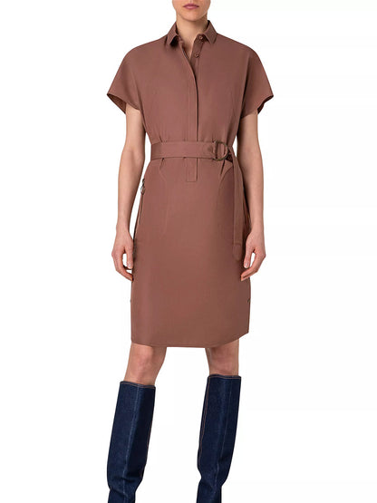 Cotton Shirt Dress with Short Kimono Sleeves hazel / 6 Cotton Shirt Dress with Short Kimono Sleeves hazel / 6