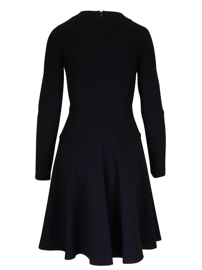 Elements Long Sleeve Fit & Flare Dress in Black | Akris Punto Elements Long Sleeve Fit & Flare Dress in Black | Akris Punto