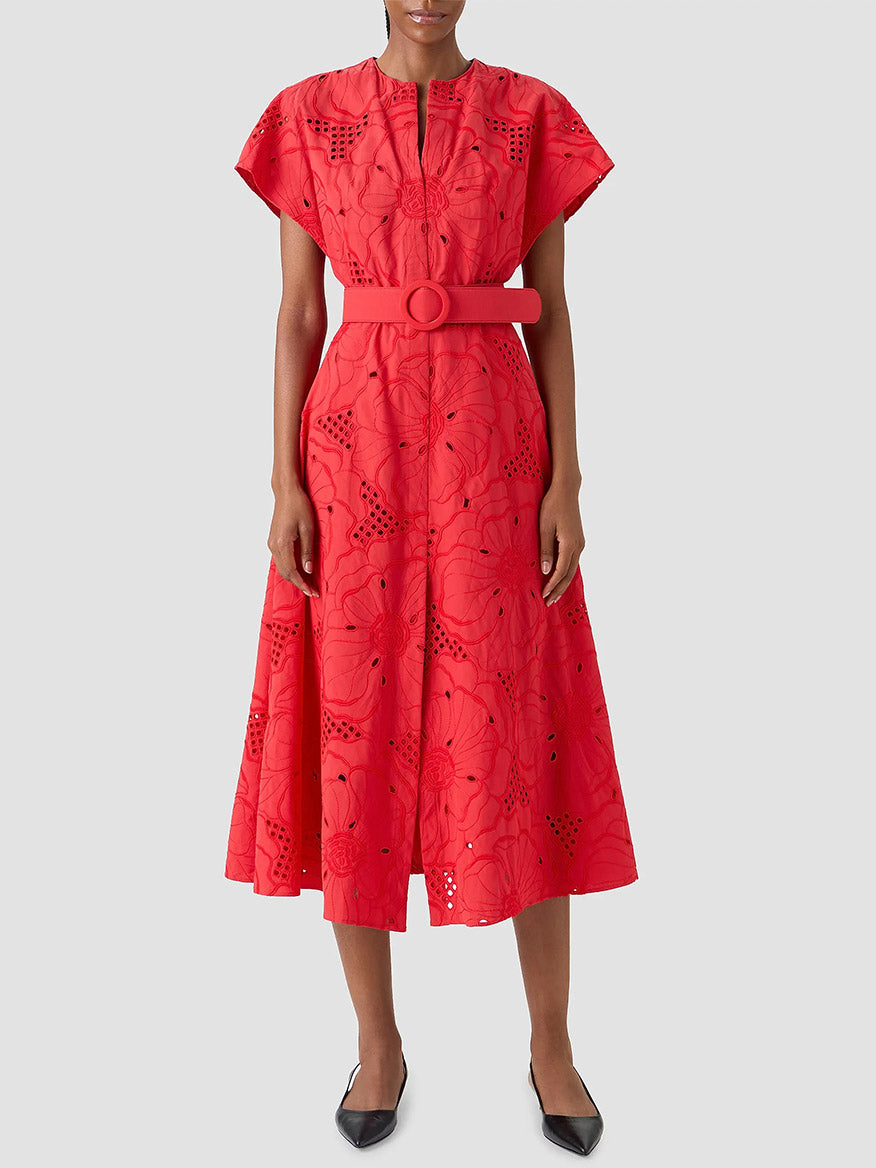 Akris punto Flower Eyelet Embroidered Midi Dress in Red, 6
