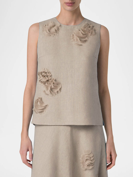 Akris Punto Raw Linen 3D Carnation Sleeveless Top in Chalk