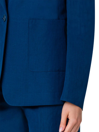 A close up of an Akris Punto Notched Lapel One-Button Blazer in Ink with a one-button blazer.