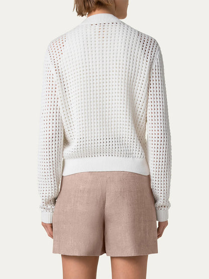 Akris Punto Chunky Mesh Bomber Cardigan in Cream