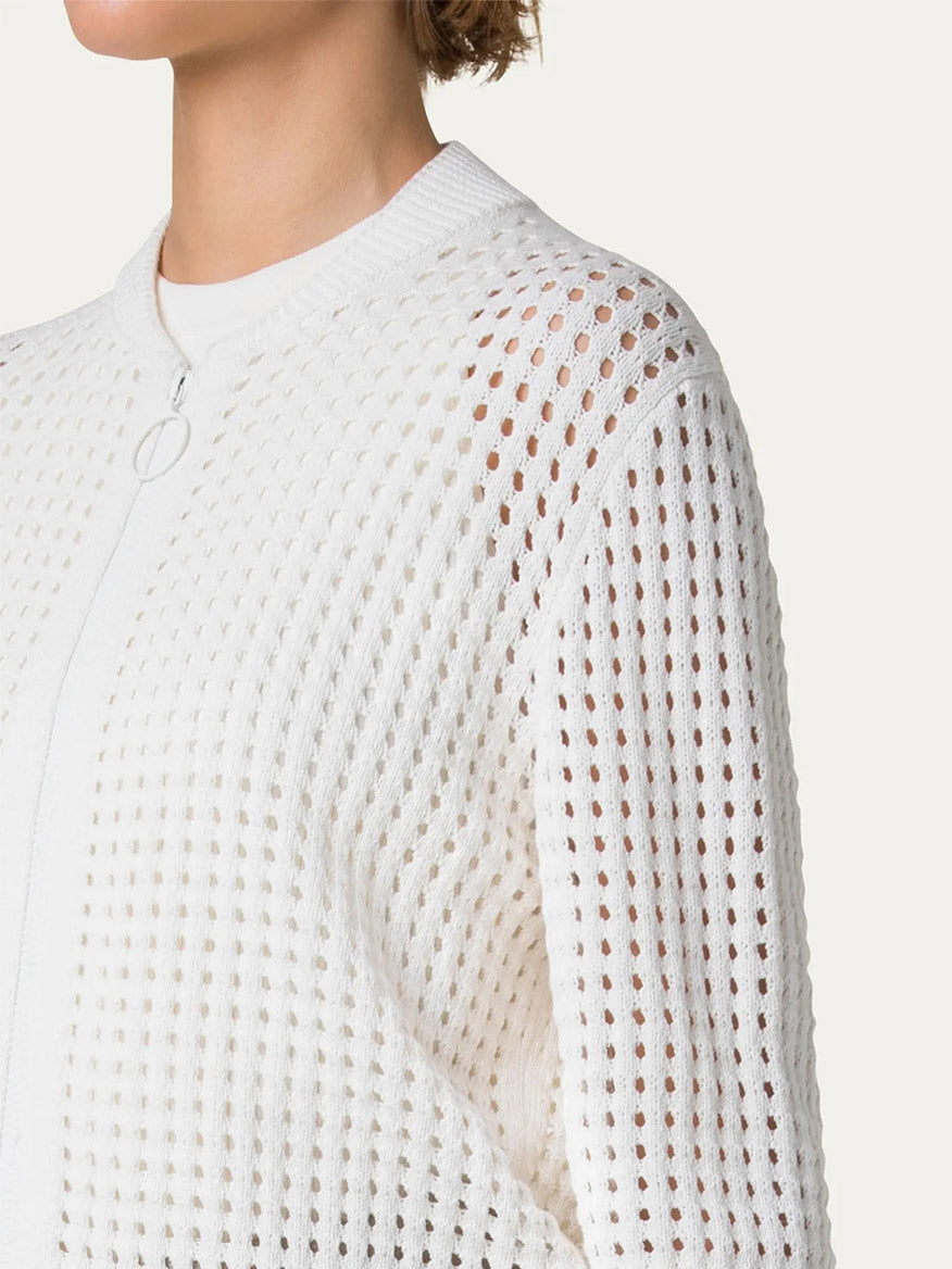 Akris Punto Chunky Mesh Bomber Cardigan in Cream