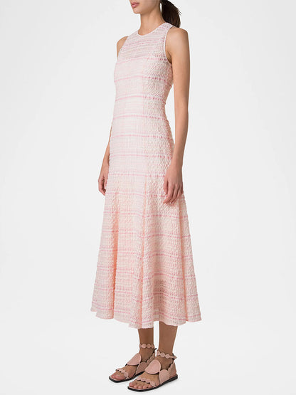 Akris Punto Sleeveless Tweed Organza Midi Dress in Pale Pink Multi