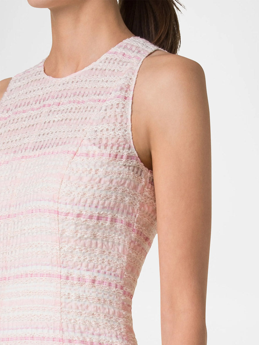 Akris Punto Sleeveless Tweed Organza Midi Dress in Pale Pink Multi