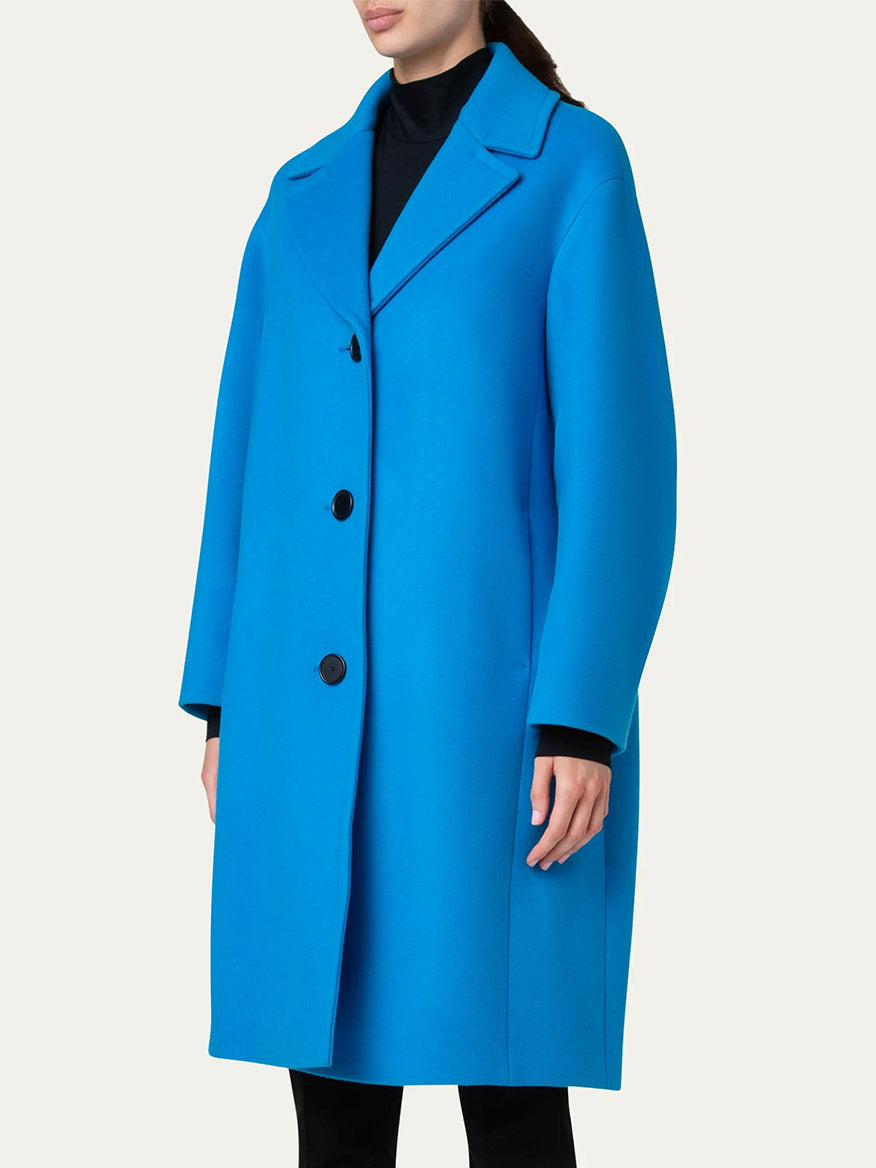 Akris Punto Straight Wool Coat Winter Turquoise