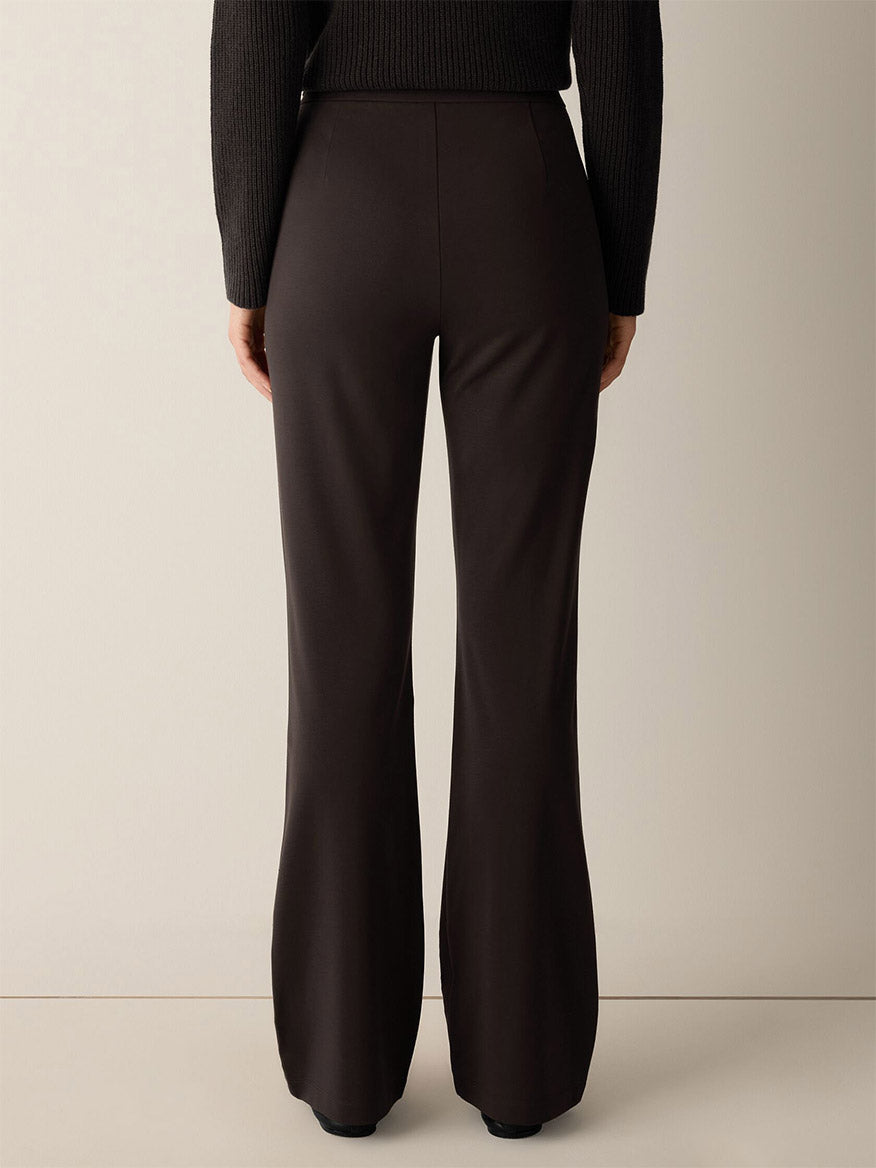 Back view of dark brown Eileen Fisher Extra-Fine Ponte Kick Pant in Coffee, a pull-on style with a subtle flare at the hem.