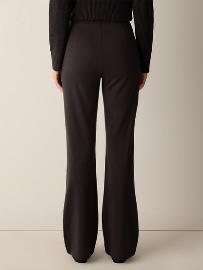 Back view of dark brown Eileen Fisher Extra-Fine Ponte Kick Pant in Coffee, a pull-on style with a subtle flare at the hem.