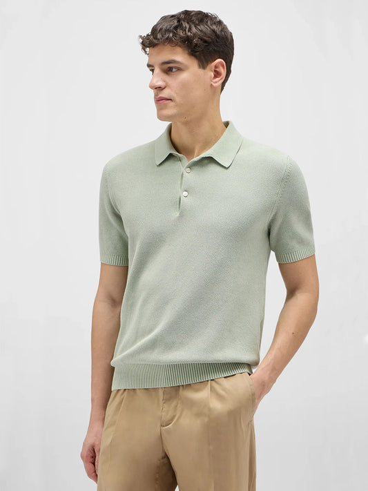 Maurizio Baldassari Garment Dyed Cotton Polo Honeycomb Stitch in Aqua Sky