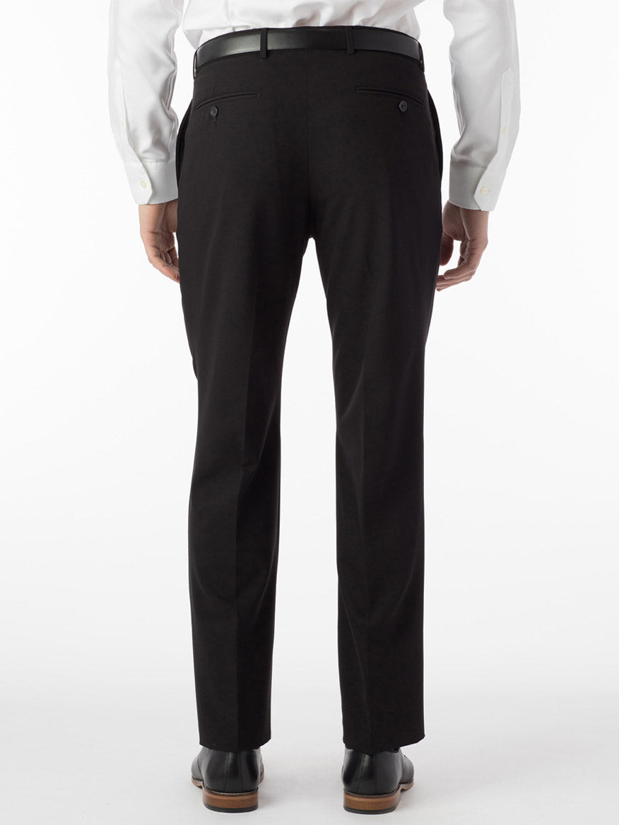 A man, seen from the back against a white background, wears black Ballin Soho Comfort 'EZE' Commuter Bi-Stretch Gabardine Modern Flat Front Pants, a white shirt, and black shoes.