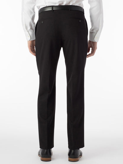 A man, seen from the back against a white background, wears black Ballin Soho Comfort 'EZE' Commuter Bi-Stretch Gabardine Modern Flat Front Pants, a white shirt, and black shoes.