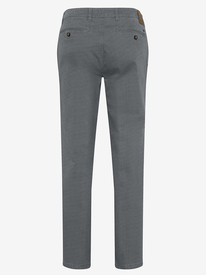 Back view of the Brax Everest Flat Front Stretch Pants in Graphit, featuring a regular fit with two buttoned pockets and belt loops, crafted from cotton stretch fabric for comfort.